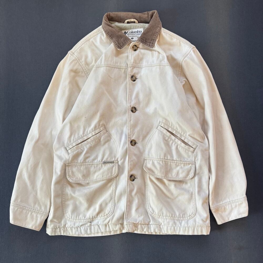 Vintage 1990's Columbia Barn Jacket Canvas Trench Chore Coat Cream Sz M
